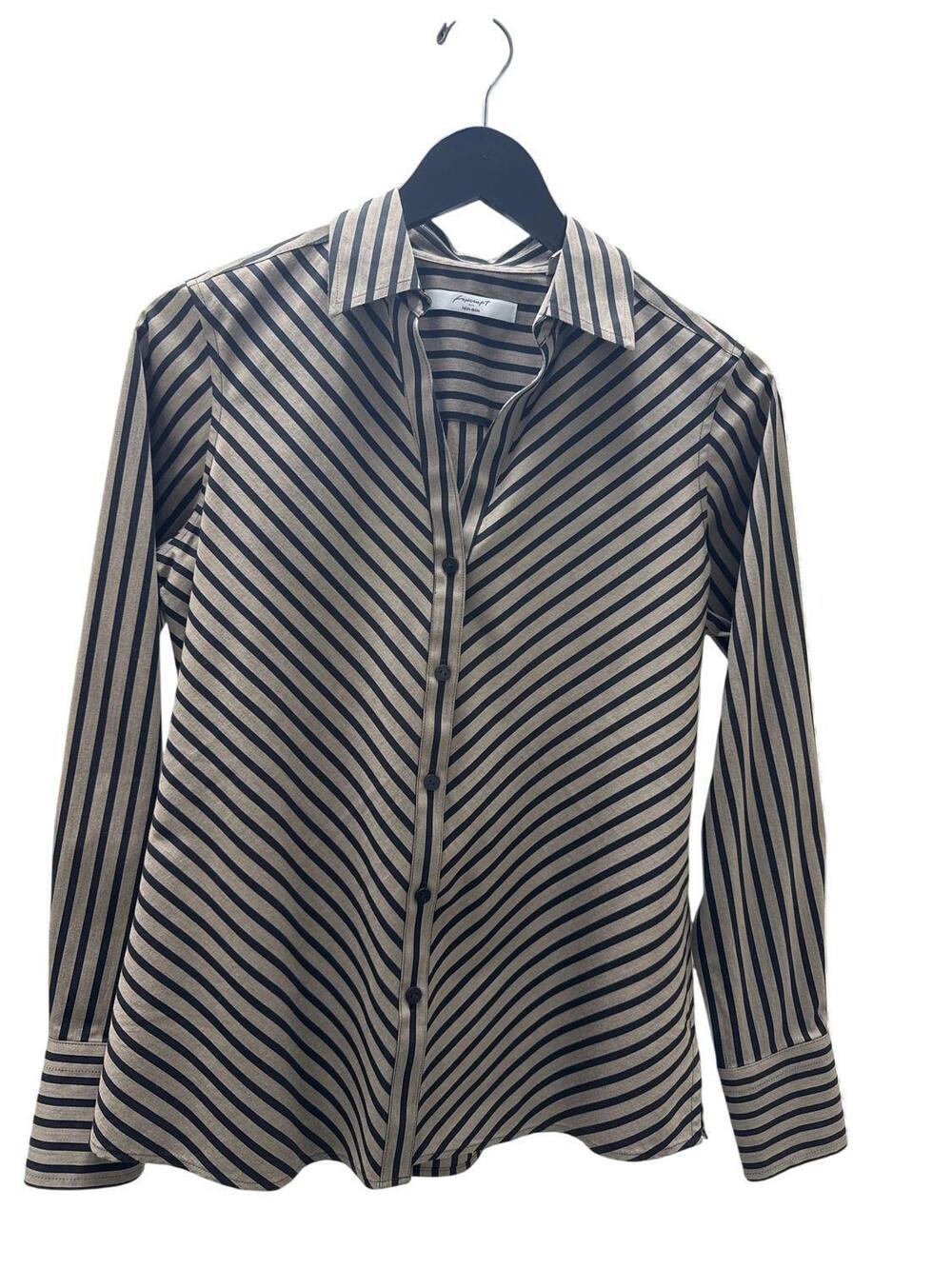 NEW FOXCROFT women's mary long sleeve stripe shirt in almond black
